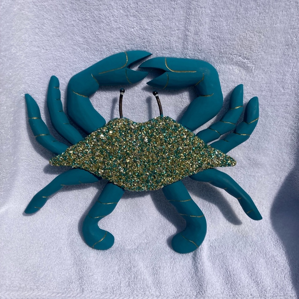 Hand painted wood crab wall decor